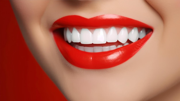 Usta kobiety z jasnoczerwoną szminką.