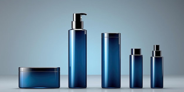 Ustaw makietę opakowania niebieskich butelek kosmetycznych gotową do swojego projektu