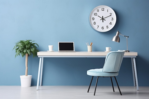 Ustawienie biura domowego z minimalistycznym biurkiem i eleganckim nowoczesnym projektem