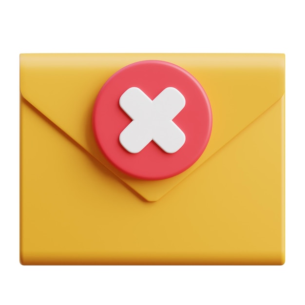 Usunięcie ikony e-mail 3d izolowane białe tło 3d rendering