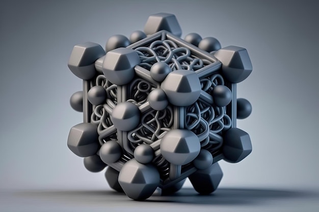 Zdjęcie utworzono trójwymiarowy i mikroskopijny model atomu nanoinżynierii wyizolowany na szarym tle