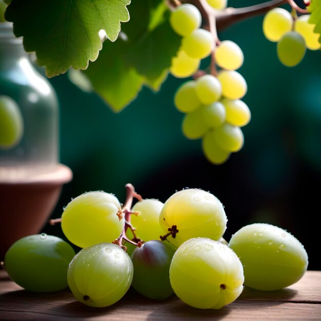 Uvas Verdes Sobre Un Mesa