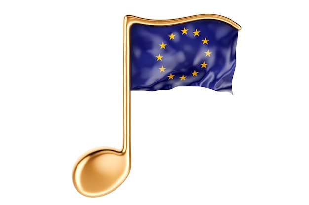 Zdjęcie uwaga muzyczna z flagą ue muzyka w koncepcji unii europejskiej renderowanie 3d