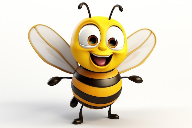 Uwielbiana izolowana biała pszczoła 3D ilustracja kreskówkowa Generatywna sztuczna inteligencja