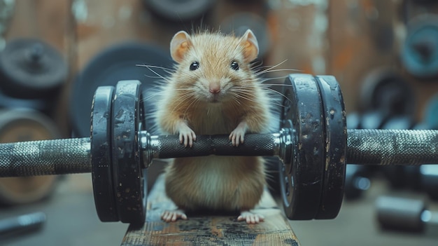 Uwielbiana mała mysz podnosząca ciężary Szczur sportowy podnoszący ciężary chomik Generatywna sztuczna inteligencja