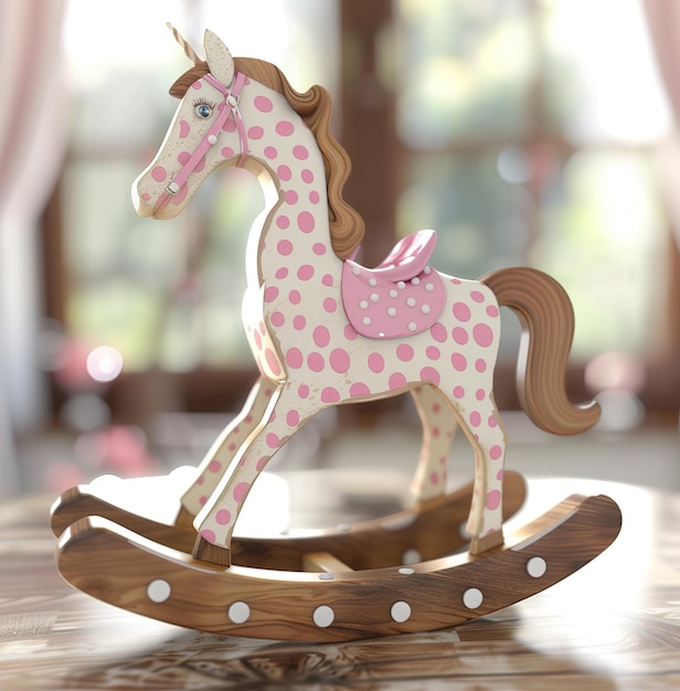 Uwielbiany drewniany koń kołyszący jednorożec fantazyjny dekor dla pokoju dziecięcego