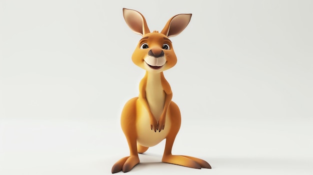 Uwielbiany kangur 3D z przyjaznym uśmiechem siedzący elegancko na dziewiczym białym tle Doskonały do książek dla dzieci ilustracje dzikiej przyrody i zabawne projekty