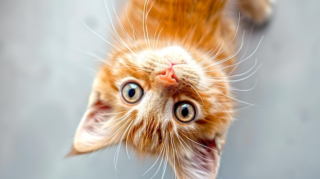Uwielbiany kotek imbirowy patrzący z dużymi oczami zabawny portret zwierzęcia ciepły, niewyraźny uczucie uchwycone w wysokiej jakości doskonałe dla miłośników zwierząt sztucznej inteligencji