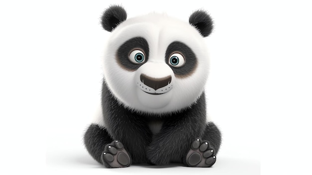Uwielbiany mały panda siedzi na białym tle Panda ma duże okrągłe oczy i puszysty płaszcz