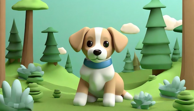 Uwielbiany pies renderujący 3D w malarstwie zwierząt leśnych