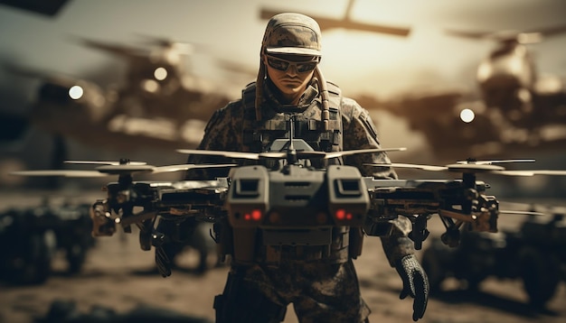 Uzbrojone drony gotowe do ataku Fotografia technologiczna z dronów