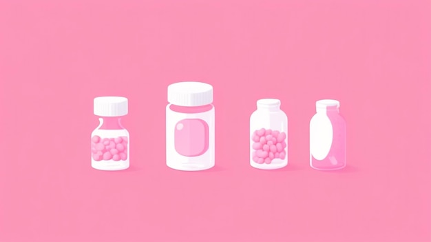 Uzdrawiająca paleta rysunek różowych tabletek i białej butelki na spokojnym tle