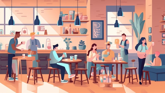 Użytkownicy w kawiarni Ilustracja dla nowoczesnej firmy