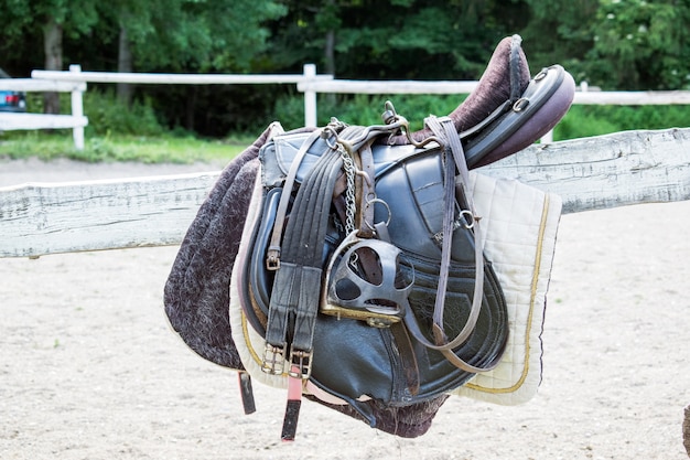 Używany czarny konie do jazdy konnej ujeżdżeniowej z obwodzie, strzemiona i rękawiczek do jazdy konnej