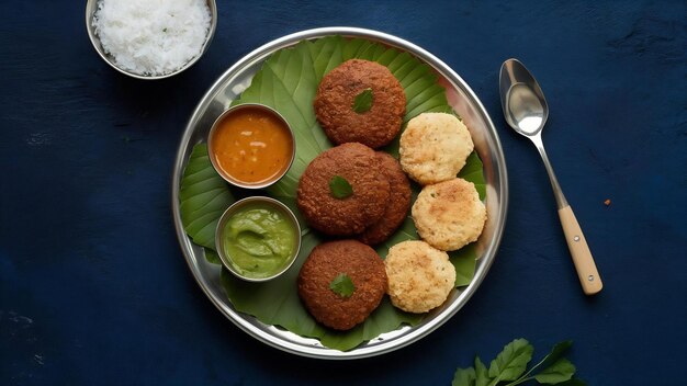 Vada lub medu vadai z sambarem i chutney popularną południowoindyjską przekąską lub śniadaniem