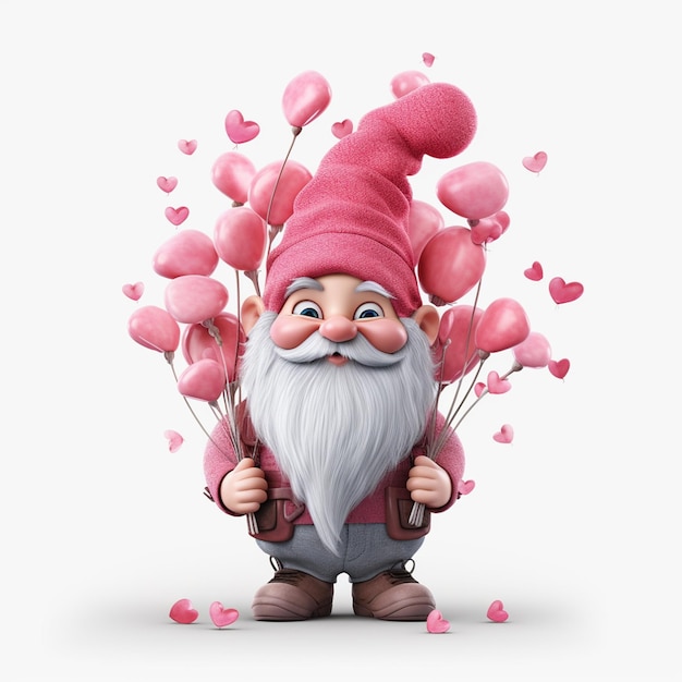 valentine gnome z balonami serca