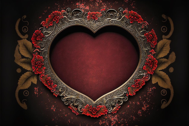 Valentine's Day Ornate Heart Border Frame Generatywna sztuczna inteligencja