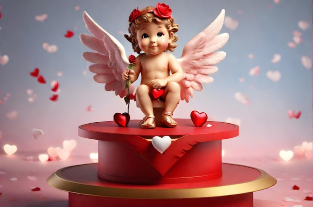 Zdjęcie valentines cupid na podium ai generowane tło