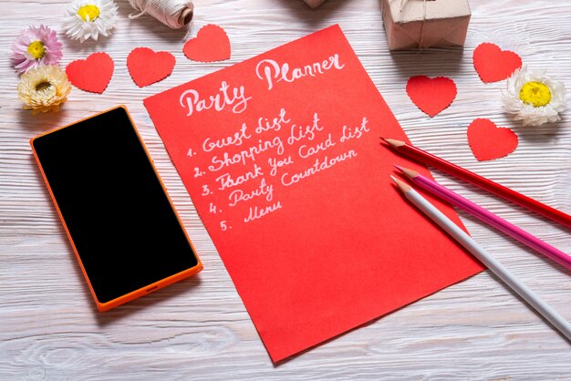 Valentines day Party Planner, lista, uwaga