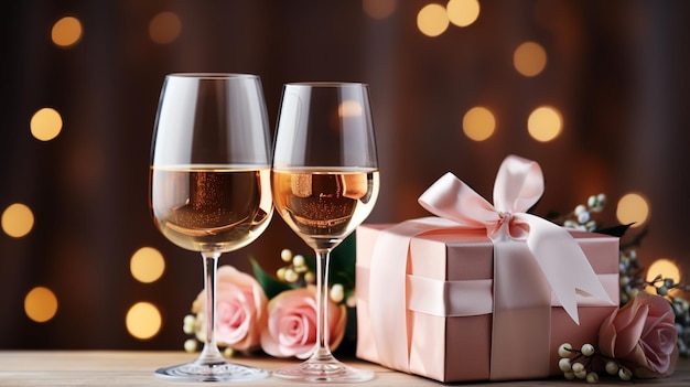 Valentines wino i tło różowego serca