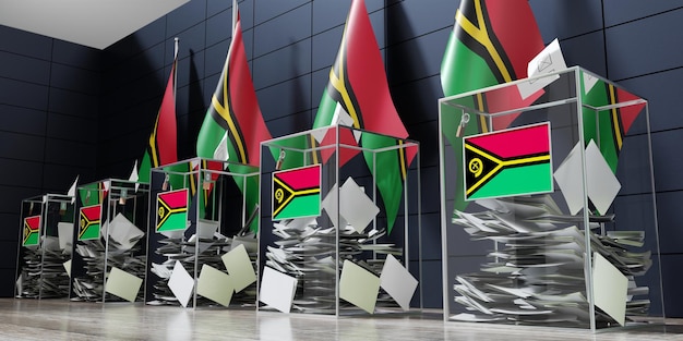 Vanuatu kilka urn wyborczych i flag głosowania koncepcja wyborów ilustracja 3D