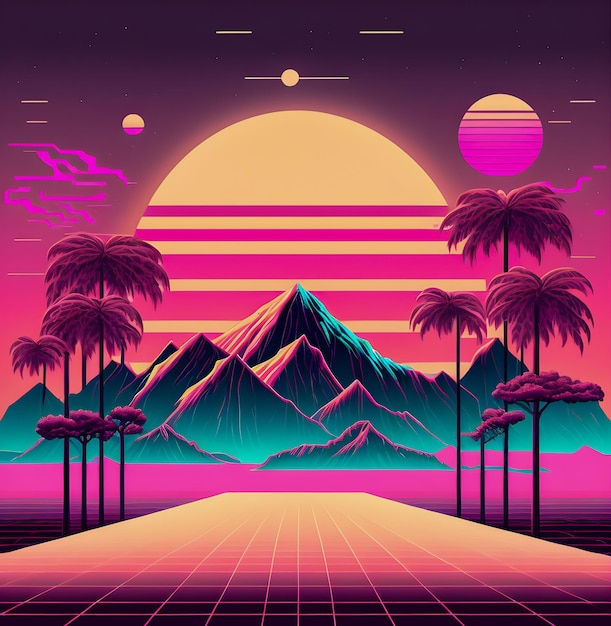 Vaporwave Retro Ilustracja Synthwave Tła