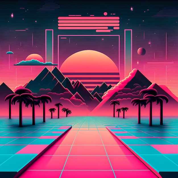 Zdjęcie vaporwave retro ilustracja synthwave tła