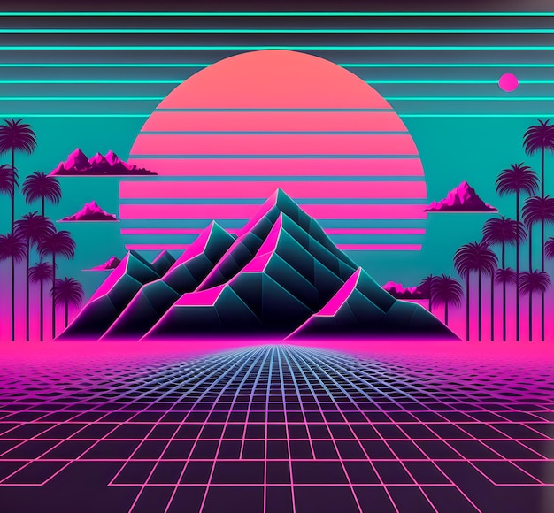 Vaporwave retro ilustracja synthwave tła