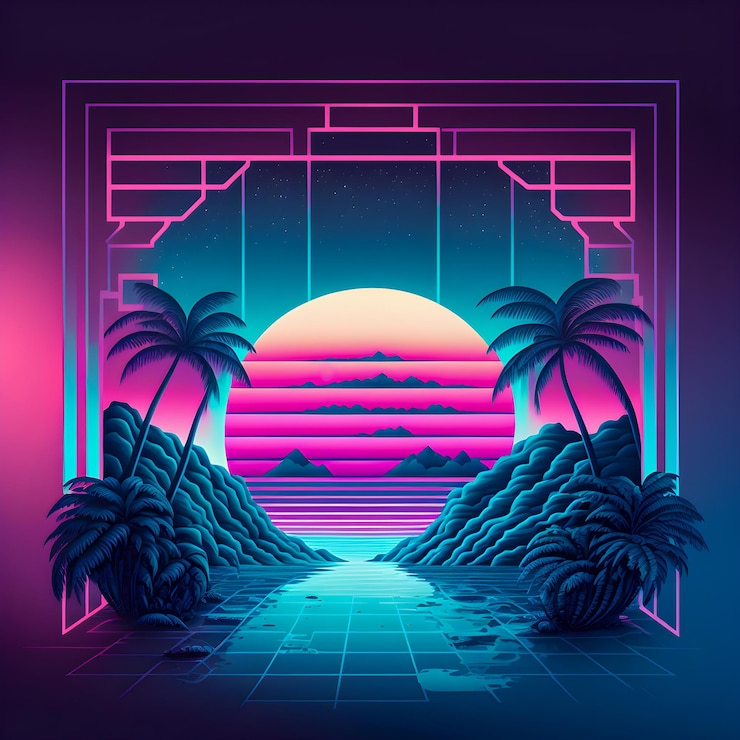 Zdjęcie vaporwave retro ilustracja synthwave tła