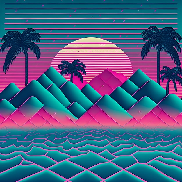 Vaporwave wzór ilustracji w stylu lat 80. i 90