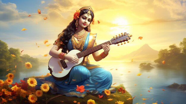 Vasant panchami szczęśliwy saraswati puja życzenia zdjęcie Ai wygenerowane sztuki