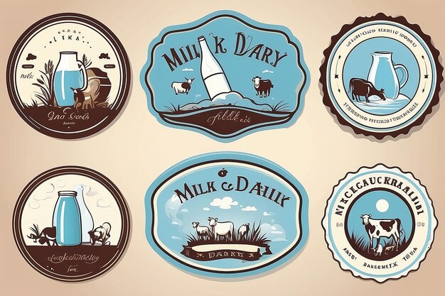 Zdjęcie vector illustration of a set of labels for milk and dairy