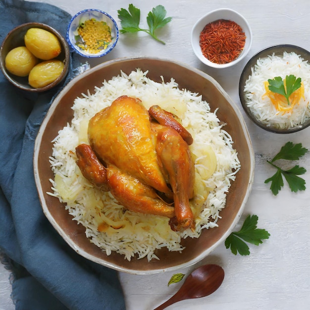 Veg biryani lub veg pulav Curry smażony ryż na talerzach