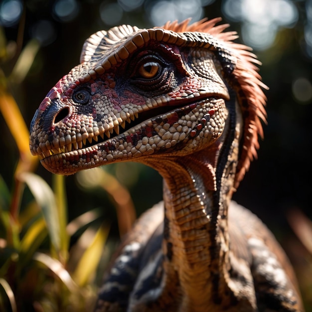 Velociraptor: przedhistoryczne zwierzę dinozaur dzikiej przyrody Fotografia przedhistorycznego zwierzęcia dinozaura dzikie zwierzę p