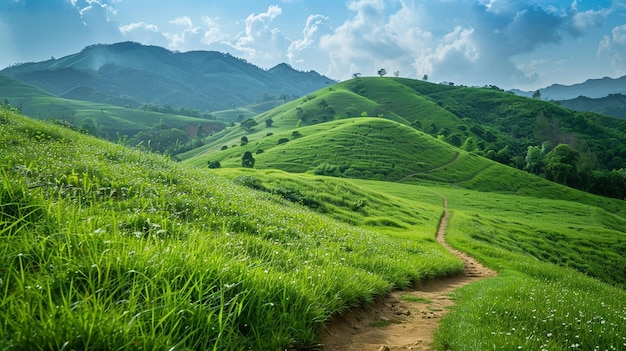 Verdant Vistas III Lush Landscape Trails Idyllic Hill