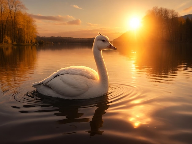 Verliebtes Schwanen Paar im See in der Abendsonne ai generativ