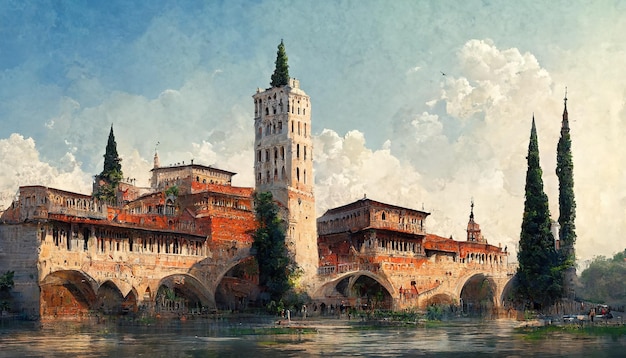 Verona city krajobraz verona malarstwo ilustracja sztuka