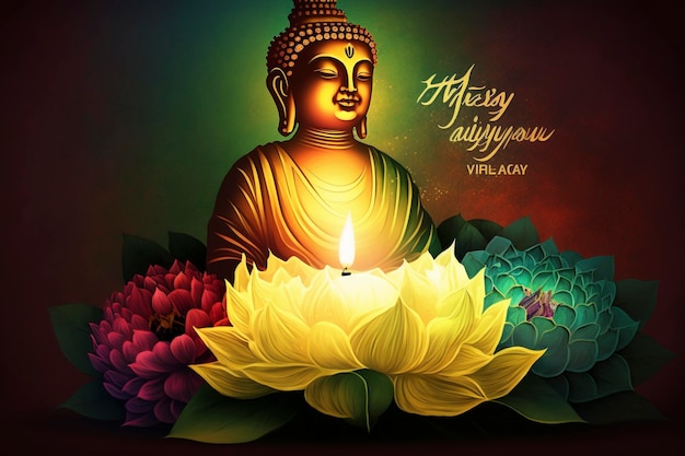 Vesak Day Kreatywna koncepcja karty lub sztandaru Vesak Day to święty dzień dla buddystów Happy Buddha Day with Siddhartha Gautama ai generative