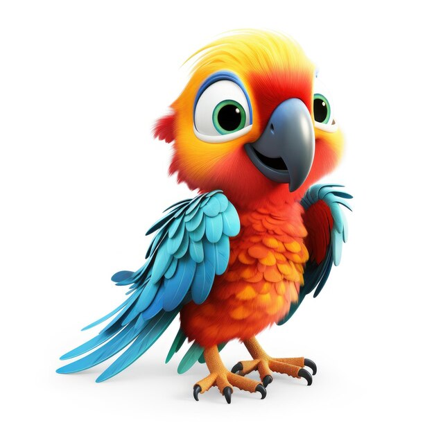 Vibrant Avian przedstawia wspaniałą izolację papugi w kultowym stylu Pixar'a przeciwko dziewiczej białej B