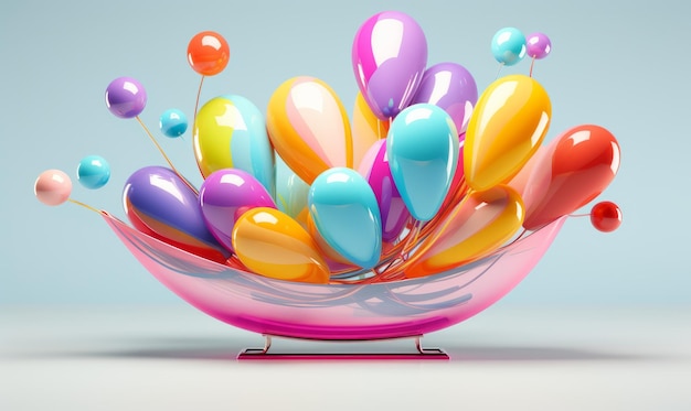 Vibrant Minimalism Abstract Gumowe balony Statek w Glossy 3D Render