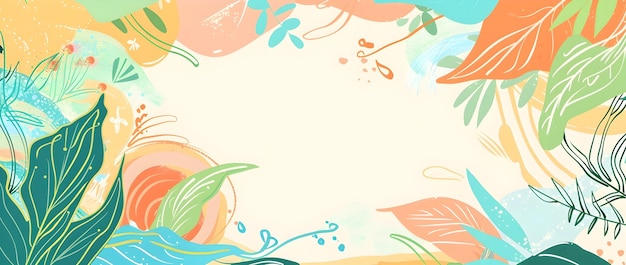 Zdjęcie vibrant summer doodle border design z pustą centralną przestrzenią do kopiowania