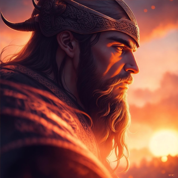 Viking wyśrodkowany portret stylizowany na skomplikowane szczegóły