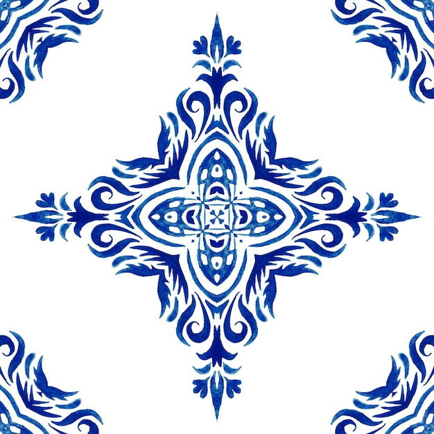 Vintage adamaszek bez szwu ozdobnych arabeska akwarela dachówka azulejo