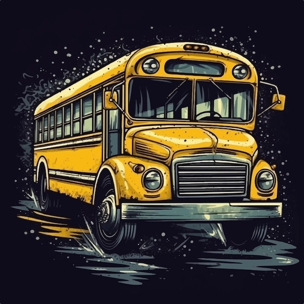 Vintage autobus szkolny ręcznie rysowane na żółtym tle