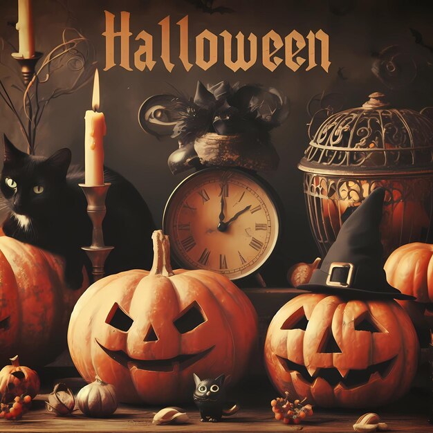 Zdjęcie vintage baner halloween z kotami_2