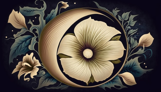 Vintage botaniczny kwiat księżycowy zaprojektowany przez Generative AI