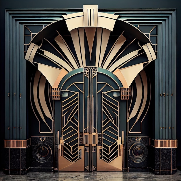 Vintage Door Art Deco Wejdź do luksusowych drzwi windy Art Nouveau Architektura Streszczenie generatywnej ilustracji AI