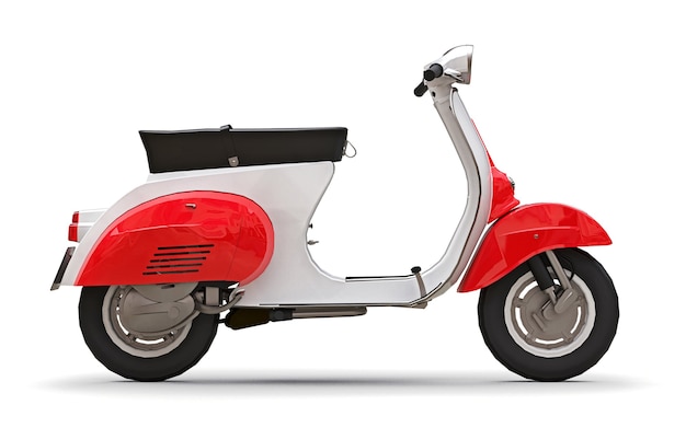 Vintage europejski czerwony i biały motorower na białej powierzchni