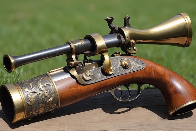 Zdjęcie vintage flintlock blunderbuss z brass barrel band