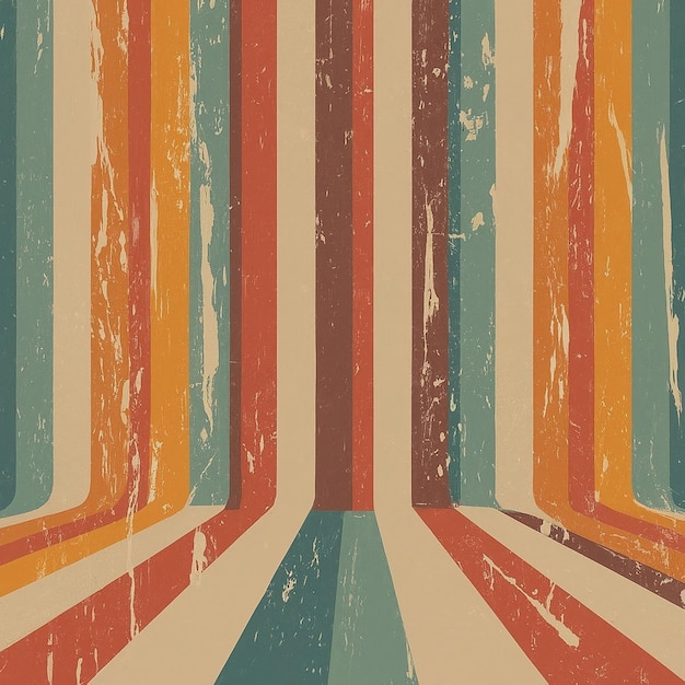 Vintage Grunge Co Stripes Banner 70s Retro Perspective Lines Rainbow